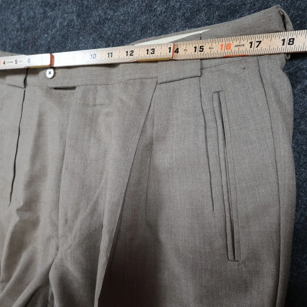 Tallia Uomo Dress Pants Mens 34R Tan Wool Pleated Cuffed Slacks Trousers